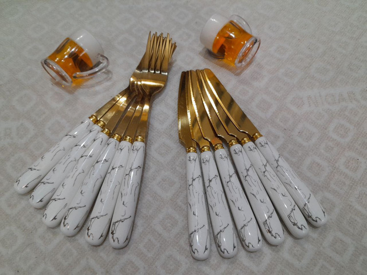 ست کارد 6نفره میوه خوری دسته سرامیکی طرح ماربل کد t1