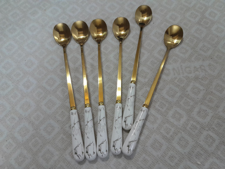 قاشق شربت خوری 6نفره برندABLL مدل ماربل دسته سرامیکی کدABLL t3 6pc t3