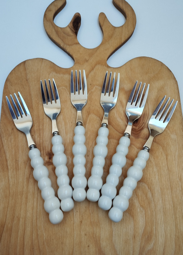 چنگال میوه خوری دسته سرامیکی برندABLLمدل مرواریدی 6 نفره ABLL knife