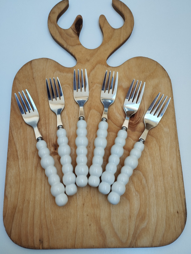 چنگال میوه خوری دسته سرامیکی برندABLLمدل مرواریدی 6 نفره ABLL knife