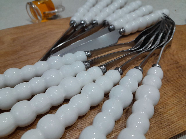 کارد و چنگال میوه خوری 6 نفره دسته سرامیکی برندABLLمدل مرواریدی ABLL knife