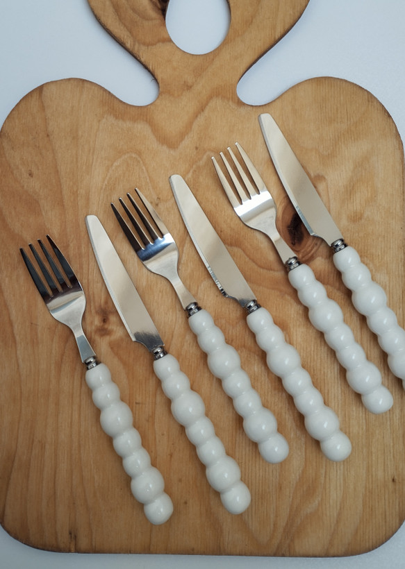 کارد و چنگال میوه خوری 6 نفره دسته سرامیکی برندABLLمدل مرواریدی ABLL knife