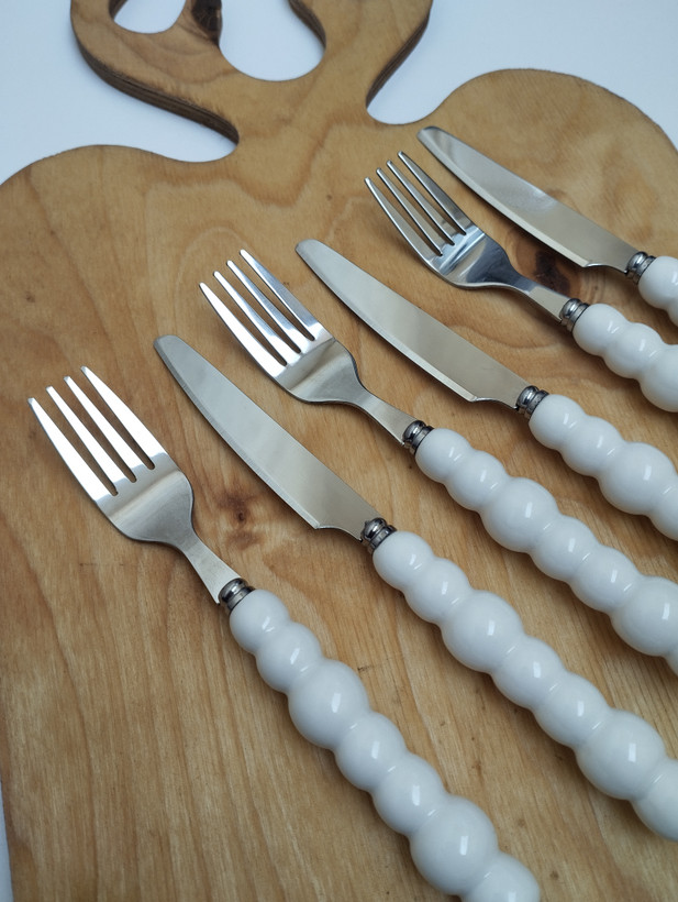کارد و چنگال میوه خوری 6 نفره دسته سرامیکی برندABLLمدل مرواریدی ABLL knife