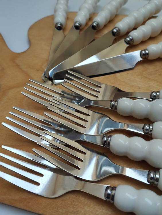 کارد و چنگال میوه خوری 6 نفره دسته سرامیکی برندABLLمدل مرواریدی ABLL knife