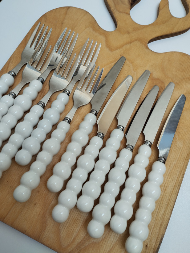 کارد و چنگال میوه خوری 6 نفره دسته سرامیکی برندABLLمدل مرواریدی ABLL knife