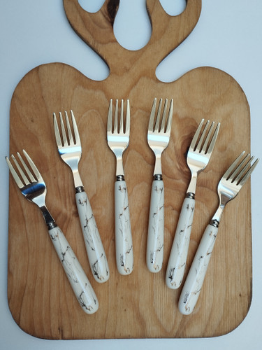 چنگال میوه خوری 6 نفره دسته سرامیکی