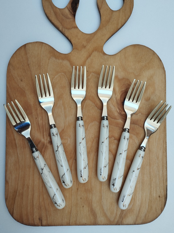 چنگال میوه خوری 6 نفره دسته سرامیکی